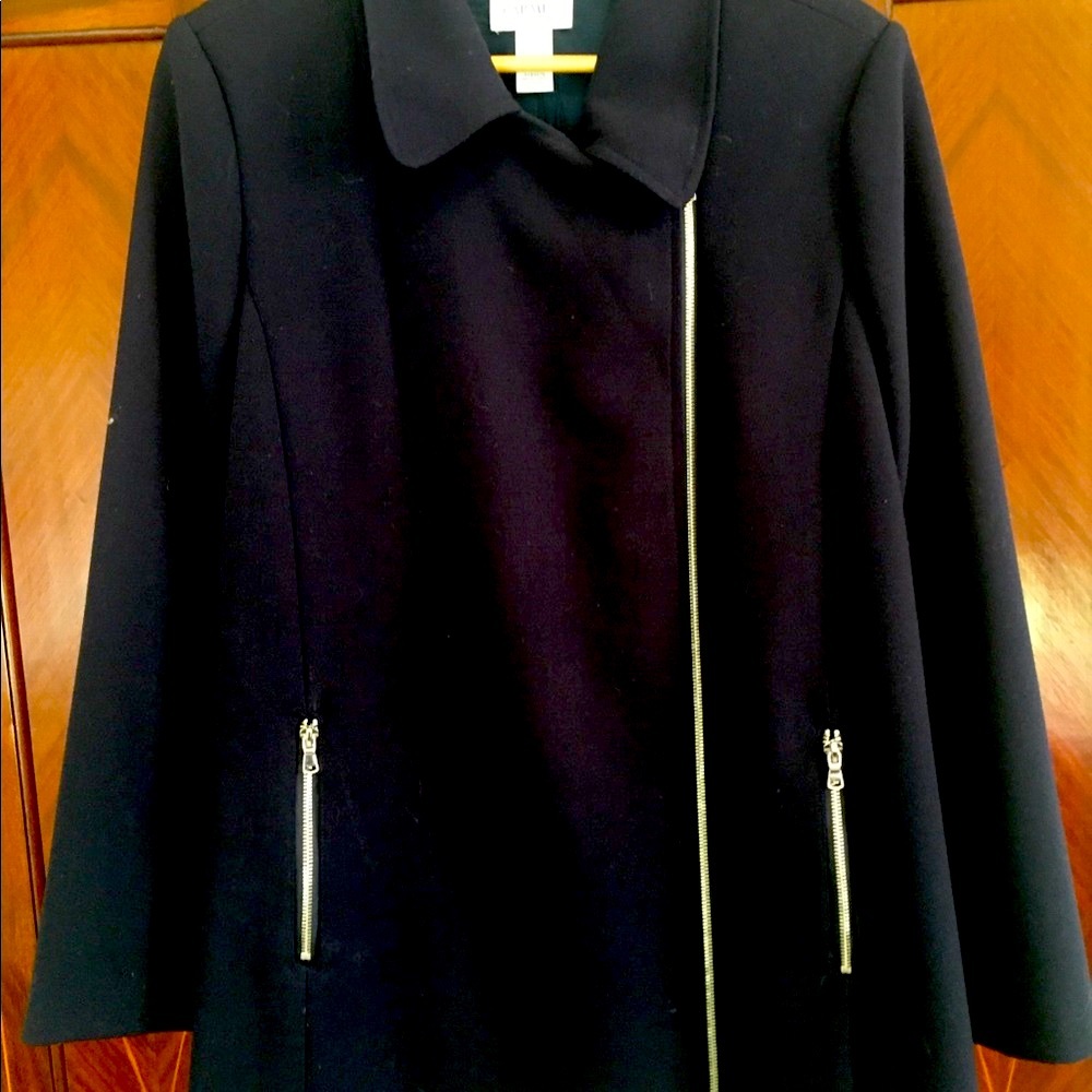 CARMEN MARC VALVO Classic Navy Jacket With Zipper Detail, Large